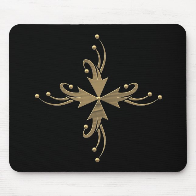 Golden ornaments on black background mouse mat (Front)