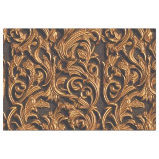 Golden Ornate Baroque Damask on Dark Leather