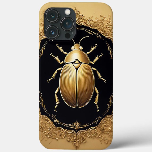 Golden Ornate Beetle on Decorative Background Case-Mate iPhone Case (Back)