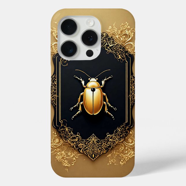 Golden Ornate Beetle on Decorative Background Case-Mate iPhone Case (Back)