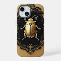 Golden Ornate Beetle on Decorative Background