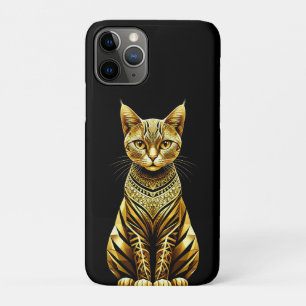 Golden Ornate Cat Illustration iPhone 11 Pro Case