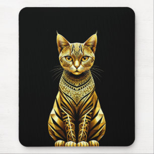 Golden Ornate Cat Illustration Mouse Mat