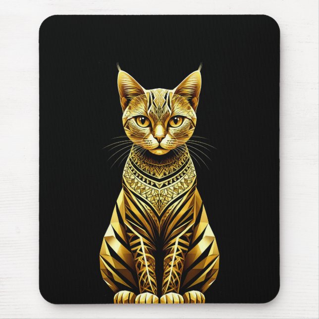 Golden Ornate Cat Illustration Mouse Mat (Front)