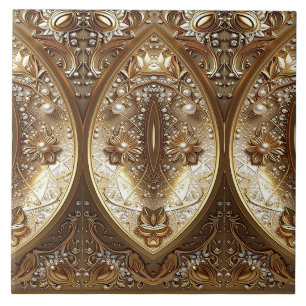 Golden Ornate Ceramic Tile