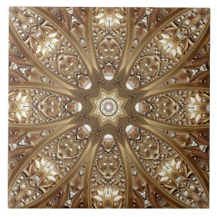 Golden Ornate Ceramic Tile