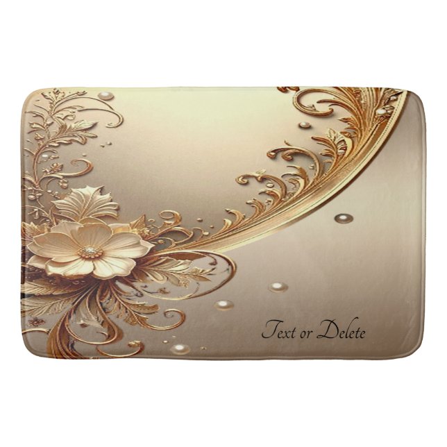 Golden Ornate Floral Bath Mat (Front)