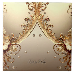 Golden Ornate Floral Ceramic Tile