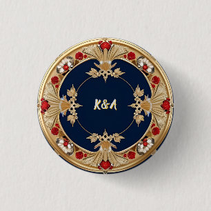 Golden Ornate Floral Circle Design 3 Cm Round Badge