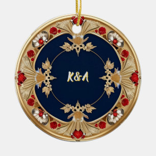 Golden Ornate Floral Circle Design Ceramic Tree Decoration