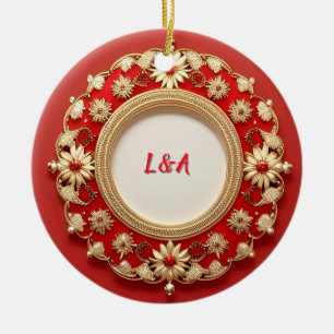 Golden Ornate Floral Circle Design Ceramic Tree Decoration