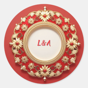 Golden Ornate Floral Circle Design Classic Round Sticker