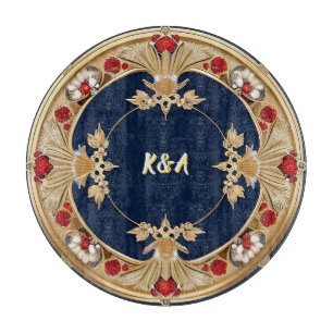 Golden Ornate Floral Circle Design Cutting Board