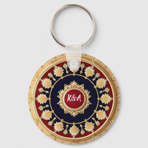 Golden Ornate Floral Circle Design Key Ring