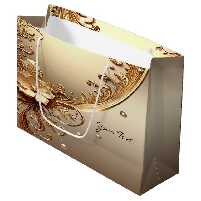 Golden Ornate Floral Gift Bag (Front Angled)