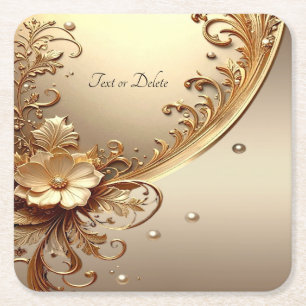 Golden Ornate Floral Paper Coaster