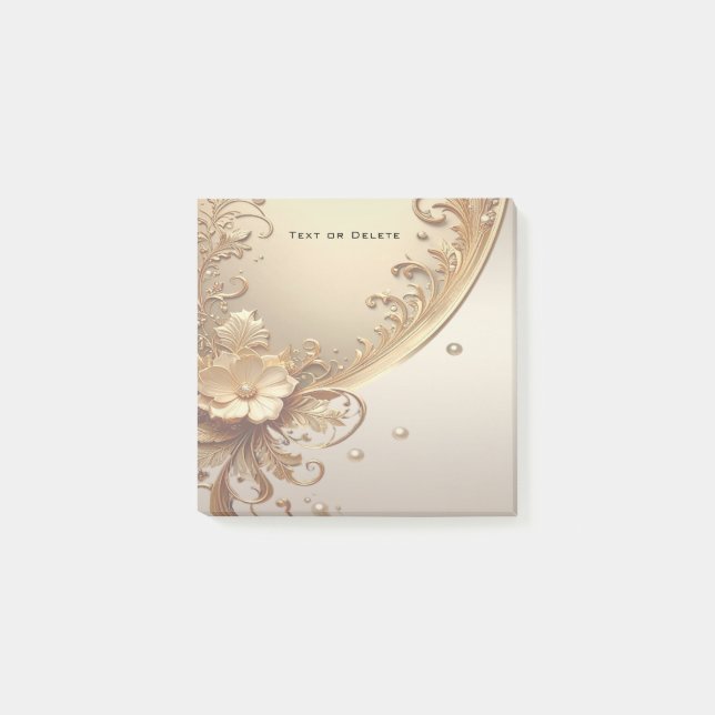 Golden Ornate Floral Post it Notes (Front)