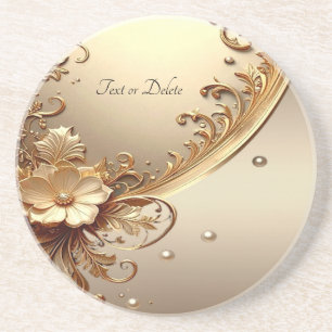 Golden Ornate Floral Sandstone Coaster