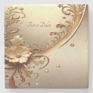 Golden Ornate Floral Stone Coaster
