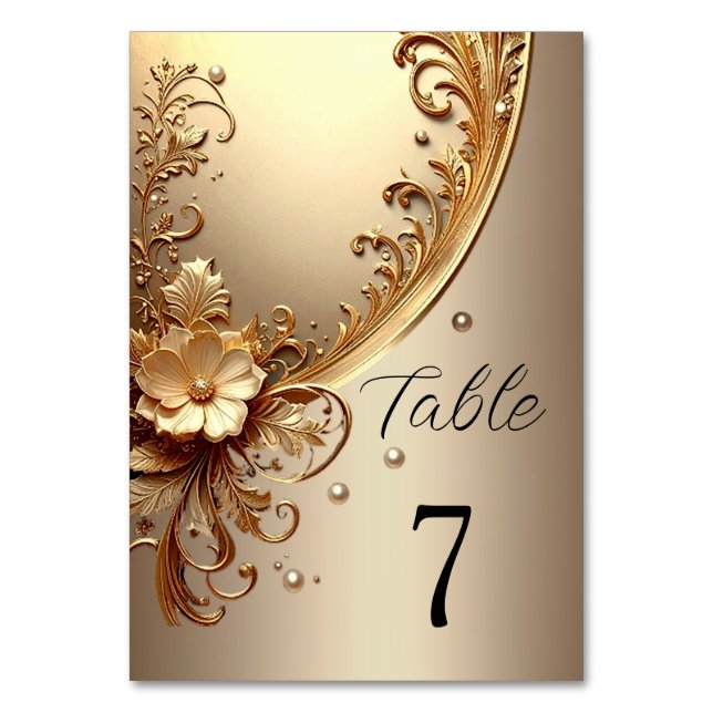 Golden Ornate Floral Table Number (Front)
