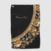 Golden Ornate Flowers Golf Towel
