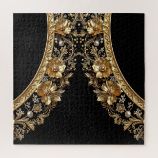 Golden Ornate Flowers Jigsaw Puzzle