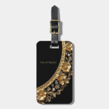 Golden Ornate Flowers Luggage Tag