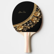 Golden Ornate Flowers Ping Pong Paddle