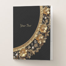 Golden Ornate Flowers Pocket Folder