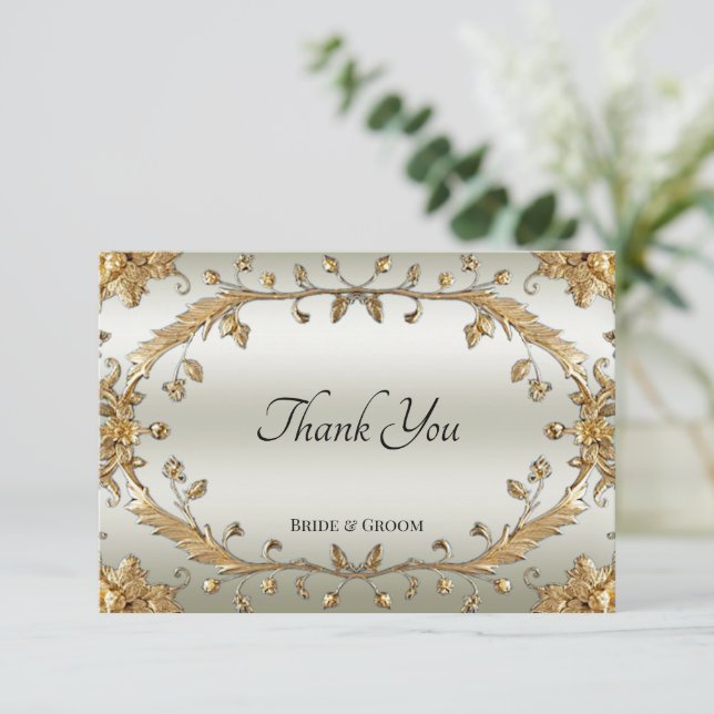 Golden Ornate Flowers Thank You Card (Standing Front)