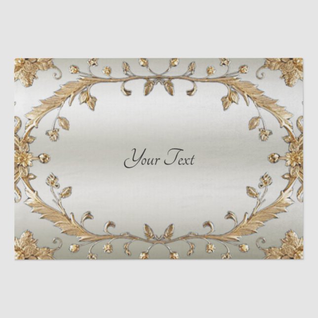 Golden Ornate Flowers Tissue Paper (Front)
