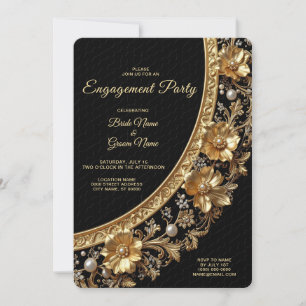 Golden Ornate Frame Engagement Invitation