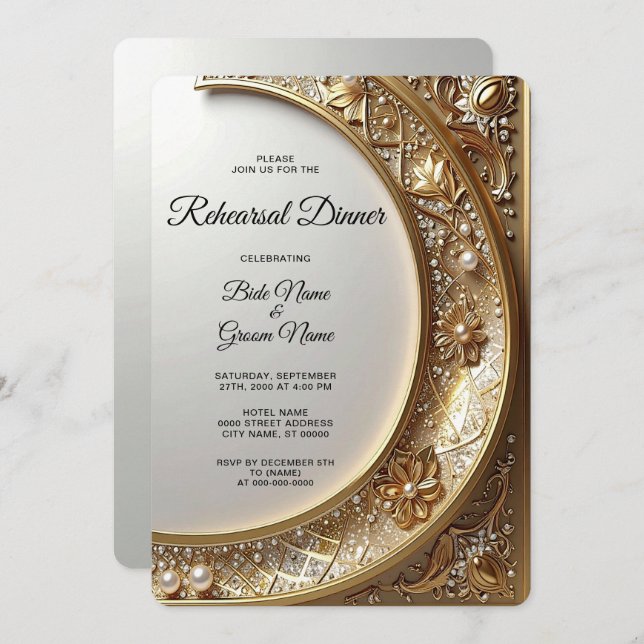 Golden Ornate Frame Rehearsal Dinner Invitation (Front/Back)