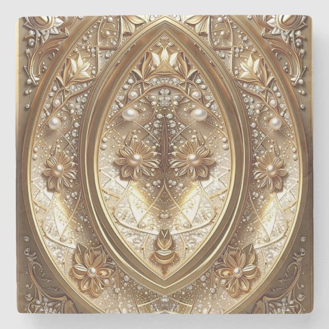 Golden Ornate Frame Stone Coaster (Front)