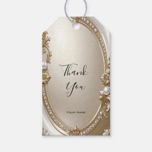 Golden Ornate Frame with Pearls Gift Tag (Front)