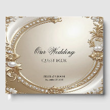 Golden Ornate Frame with Pearls Guest Book