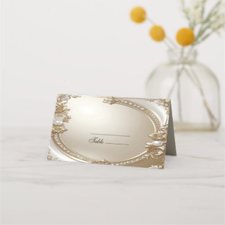 Golden Ornate Frame with Pearls Place Card