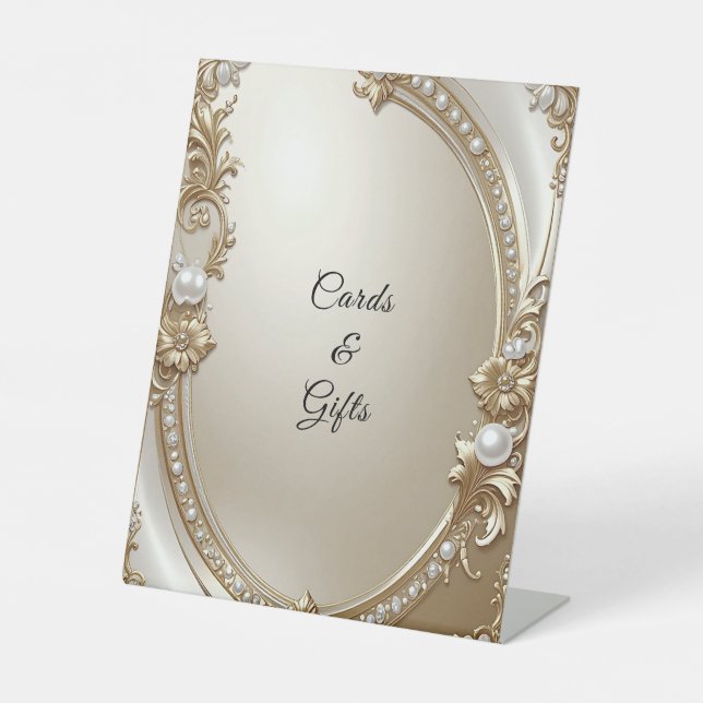 Golden Ornate Frame with Pearls Tabletop Signs (Front)