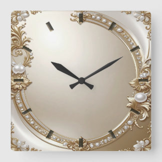 Golden Ornate Frame with Pearls Wall Clock