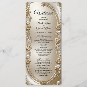 Golden Ornate Frame with Pearls Wedding Program Programme