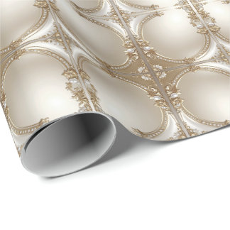 Golden Ornate Frame with Pearls Wrapping Paper