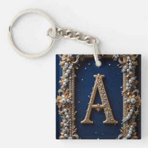 Golden Ornate Letter A Jewel Monogram Elegance ✨ Key Ring