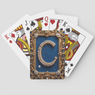 Golden Ornate Letter C with Jewels Playing Cards