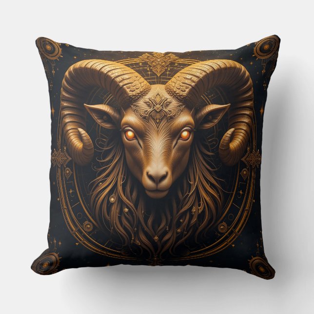 Golden Ornate Ram Head Cushion (Front)