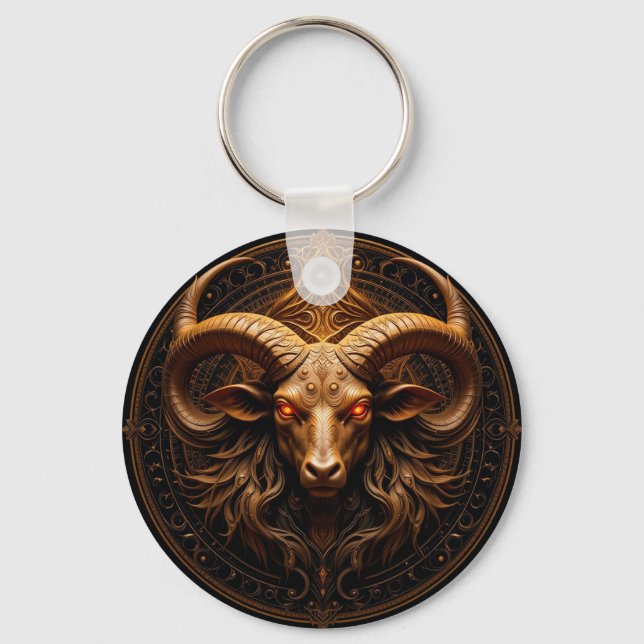 Golden Ornate Ram Head Key Ring (Front)