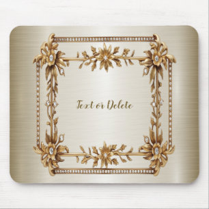 Golden Ornate Rectangle Dimond Flowers Shiny Mouse Mat