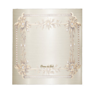 Golden Ornate Rectangle Dimond Flowers Shiny Notepad