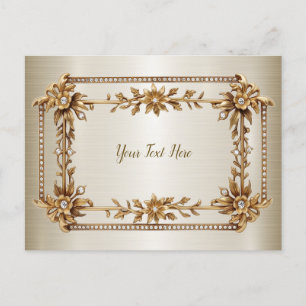 Golden Ornate Rectangle Dimond Flowers Shiny Postcard