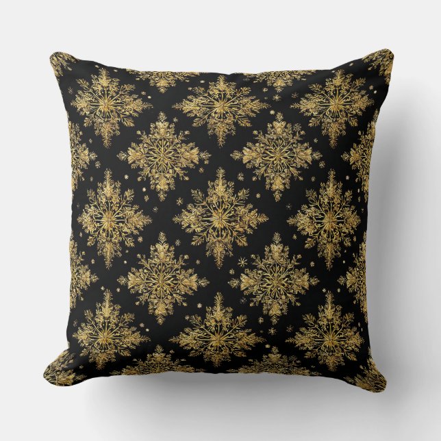 Golden Ornate Snowflake Pattern Cushion (Front)