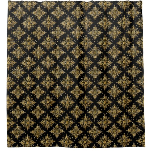 Golden Ornate Snowflake Pattern Shower Curtain (Front)